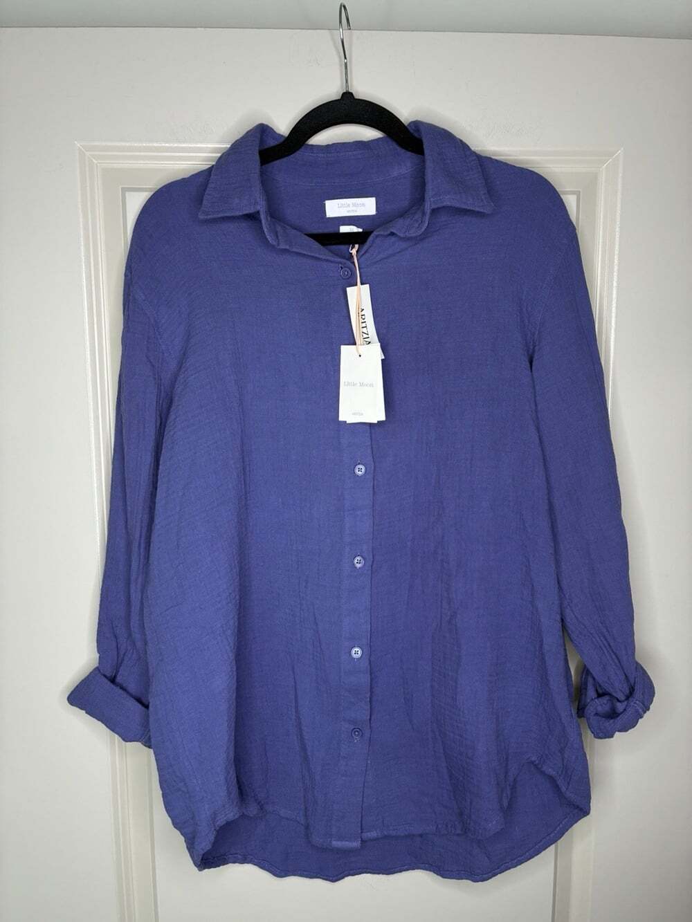 Aritzia NWT Little Moon Airplush Cotton Sail Shirt in Nightshade Blue Size XS